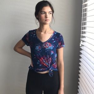 Sheer floral short sleeve top.